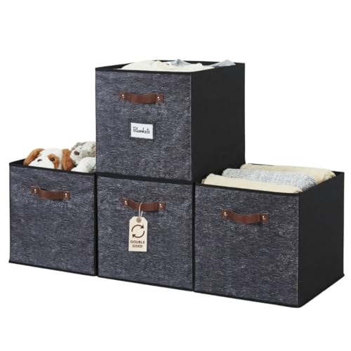 DECOMOMO Storage Baskets, 13x15x13 Storage Cube Bins with Labels for Organizing Shelves Kallax (Kallax / 4pcs, Black Pattern) - color: Black Pattern, size: Kallax 13" x 15" / 4pcs