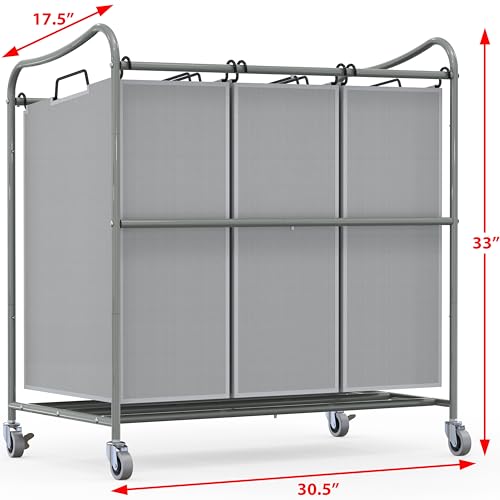 Simple Houseware Heavy-Duty 3-Bag Laundry Sorter Cart, Silver - color: Silver