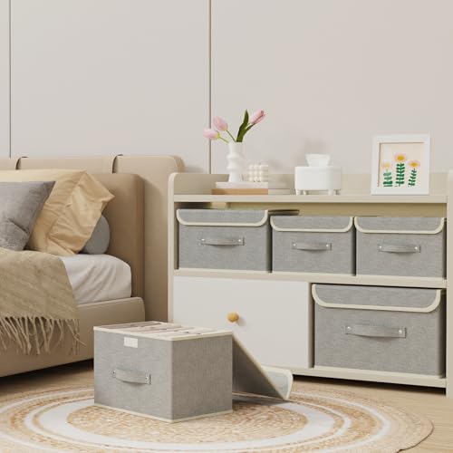 Storage Boxes, Collapsible Storage Bins with Lids, Cotton and linen cloth Storage Baskets with Handle, for Books, Closet, Bedroom, Home, 13x9.1x7.9 in, Grey - color: Grey, size: 13x9.1x7.9in(1-pack)