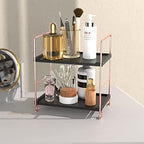 2-Tier Countertop Organizer Cosmetic Storage Rack Vanity Tray Stackable Standing Storage Shelf with Experience Manual(Rose Gold + Black) - color: Black + Rose Gold