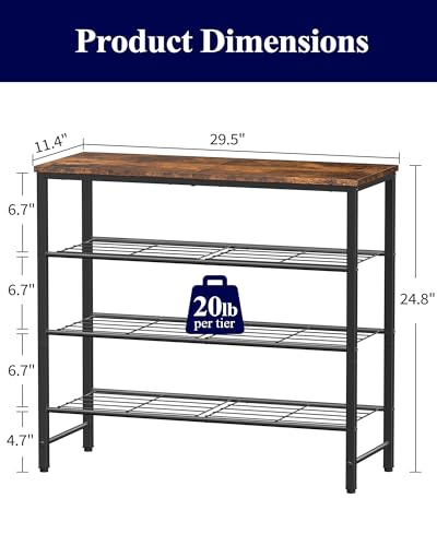 Kitsure Shoe Rack for Closet, Rustic Brown Shoe Organizer with Leveling Feet, Sturdy & Rust-Proof Shoe Storage for Entryway, Bedroom, Living Room, 29.5" x 11.4" x 24.8", Brown - color: Brown, size: 29.5" x 11.4" x 24.8"