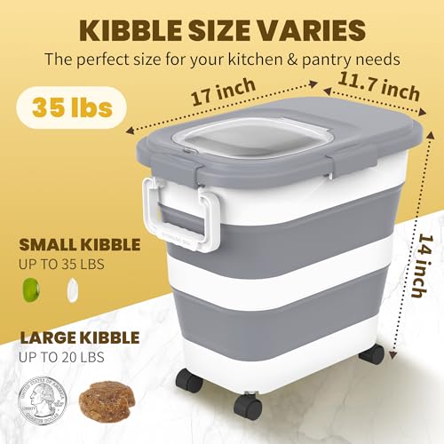 HOYTAMDA 25-35Lbs Rice Container,Collapsible Airtight Food Storage Containers with Wheels,Handle,Rice Storage Container with Small Bin and Scoop,Rice Dispenser for Flour Sugar Cereal Grain Dog Cat - color: Grey/25-35lbs
