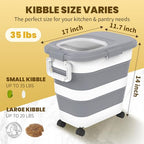 HOYTAMDA 25-35Lbs Rice Container,Collapsible Airtight Food Storage Containers with Wheels,Handle,Rice Storage Container with Small Bin and Scoop,Rice Dispenser for Flour Sugar Cereal Grain Dog Cat - color: Grey/25-35lbs