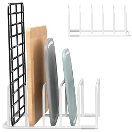 Fikoksol Cutting Board Organizer and Baking Sheet Rack, [1-Pack] White Heavy Duty Metal Cookie Sheet Organizer for Cutting Board Storage & Plate Holder for Cabinet, Tray Dividers for Cabinets - color: 1pc，White