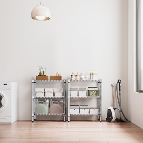 M MZG 750 lbs 3 Tier Shelf Metal Storage Shelves Wire Rack Closet Organizers for Garage Kitchen Bathroom Laundry Chrome 11.8" D x 25.6" W x 31.5" H - color: Chrome, size: 3 tier, 11.8" D x 25.6" W x 31.5" H