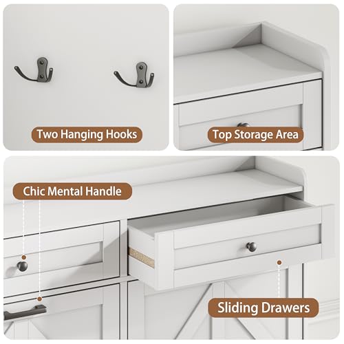 Shoe Cabinet with 4 Flip Drawers & 2 Top Drawers, 43" Tall Freestanding Shoe Storage Organizer for Entryway, Wooden Narrow Hidden Slim Shoe Rack for Front Door Entrance, Hallway, Living Room, White - color: White, size: 4 Flip Drawers