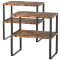Set of 4 Counter Shelves Kitchen Stackable Cabinet Shelf Wood Organizer Expandable Counter Top Racks Brown Bathroom Counter organizer - color: Brown