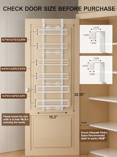 Delamu Over the Door Pantry Organizer, 6 Tier Pantry Door Organizer with Adjustable Basket, Door Spice Rack Seasoning Organizer, Metal Hanging Pantry Organizers and Storage for Kitchen,15.3" White - color: White, size: 6 Tier-M