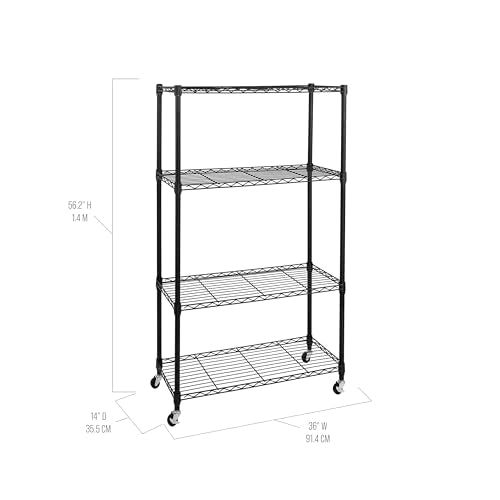 Seville Classics Solid Steel Wire Shelving Storage Unit Adjustable Shelves Organizer Rack, for Home, Kitchen, Office, Garage, Bedroom, Closet, Black, 4-Tier, 36" W x 14" D - color: Black, size: 4-Tier, 36" W x 14" D