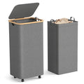 Yecaye 100L Large Capacity Laundry Hamper – Foldable Rolling Laundry Basket, Mobile Clothes Hamper with Wheels, Removable Inner Bag, Bamboo Handle Lid Laundry Bin – Multi-Use Storage,Grey - color: grey