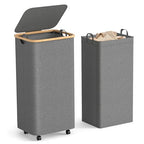 Yecaye 100L Large Capacity Laundry Hamper – Foldable Rolling Laundry Basket, Mobile Clothes Hamper with Wheels, Removable Inner Bag, Bamboo Handle Lid Laundry Bin – Multi-Use Storage,Grey - color: grey