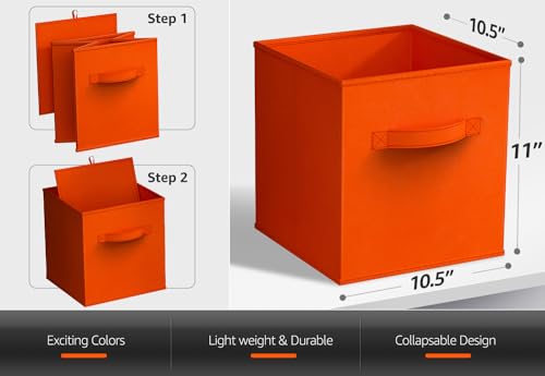 Sorbus Foldable Storage Cubes - 6 Fabric Baskets for Organizing Pantry, Shelf, Toy Box, Cubby, Closet - 11 Inch Collapsible Closet Organizers and Storage Bins with Handle (Orange) - color: Orange, size: 11 Inch