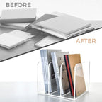 3 Vertical Compartments Clear Acrylic Magazine & File Holder – Multipurpose Desk Organizer for Documents, Tablets, Magazines, Books – Office/Home/Classroom Rack - size: B5, 3 Sections