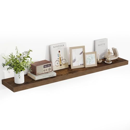 Acovy 55 Inch Floating Shelves, 55"x9.25"x1.5" Inch Deep Floating Shelves for Wall, Wooden Shelves for Bathroom, Bedroom, Living Room, Brown, 1 Piece - color: Brown, size: 55"x9.25"-1pc