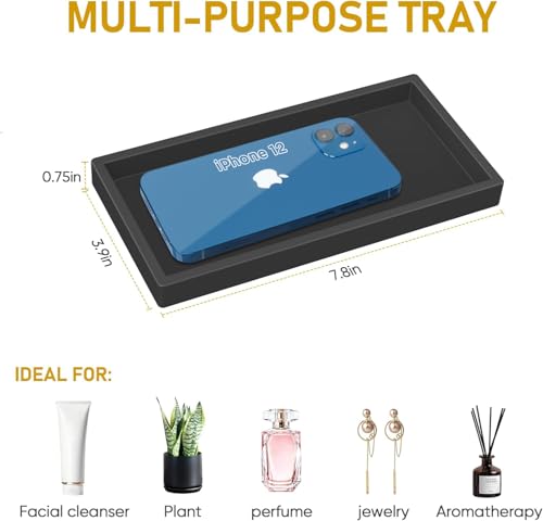 Silicone Bathroom Tray,Shatterproof Small Black Bathroom Tray,High-Grade Silicone Durable Vanity Trays for Bathroom Soap Dispenser Tray Toilet Tank Tray-7.8 * 3.9 in - color: Black, size: Small-7.8*3.9 in