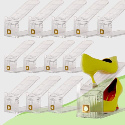 12 Pack Shoe Slots Organizer, Shoe Stackers Organizer for Closet Adjustable Shoe Holder Space Saver 50% Shoes Racks for Closet Organization - color: Clear, size: 12 PACK