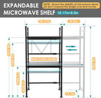 DOLALIKE Microwave Oven Rack, Expandable Microwave Stand Countertop Kitchen Utensils Tableware Storage, Carbon Steel Over Microwave Shelf Countertop with 3 Hooks - color: Black, size: 3 Tier (Without Spice Rack)