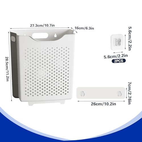 Collapsible Laundry Basket, Wall Mounted Hamper with Handle, Space-Saving Foldable Storage Dirty Washer Organizer, Hanging Multi-function Container for Home, Dorms, RVs, 11 x 6.3 x 11.4 Inch
