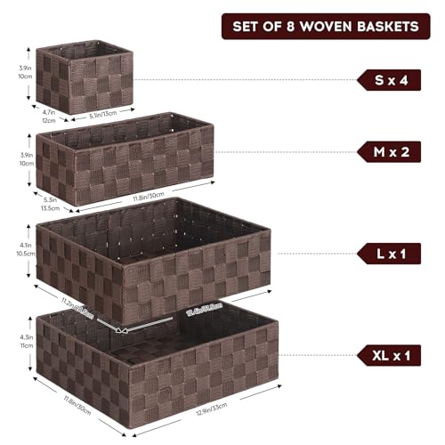 Posprica Woven Baskets, Storage Baskets for Organizing (Set of 8), Cube Baskets Bin Container Matching Storage Boxes Organizers for Pantry, Office, Shelves, Media-room - color: Brown-8pcs
