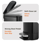 TrashAid Small Black Bathroom Trash Can with Lid Soft Close, 6 Liter / 1.6 Gallon, Stainless Steel Garbage Can with Removable Inner Bucket, Step Pedal, Slim Wastebasket for Toilet, Office, Bedroom - color: Black