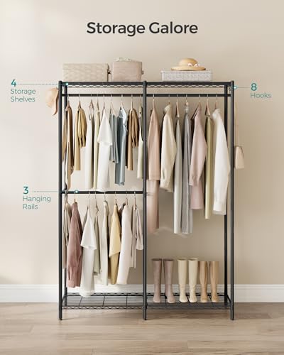 SONGMICS Clothes Rack, Freestanding Wardrobe Closet, Metal Clothing Racks, Heavy-Duty Garment Rack with Adjustable Shelves, Hanging Rods, Dividable, 15.8 x 47.2 x 70.9 Inches, Ink Black ULGR423B01 - color: Ink Black, size: 47.2"L x 70.9"H, style: Without