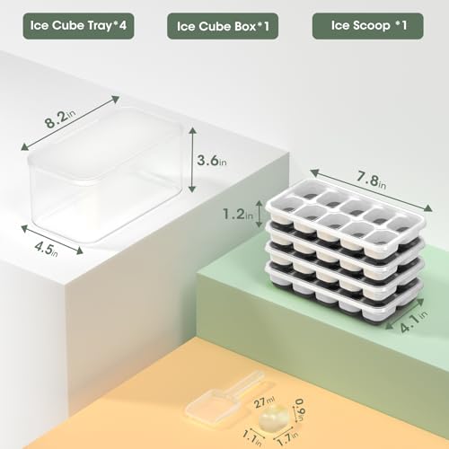 DOQAUS Ice Cube Tray with Lid and Bin - 4 Pack Silicone Ice Cube Trays for Freezer, Stackable Ice Bucket Kits with Storage Container & Scoop for Kitchen, RV, Cocktail, Coffee - color: Dark Black