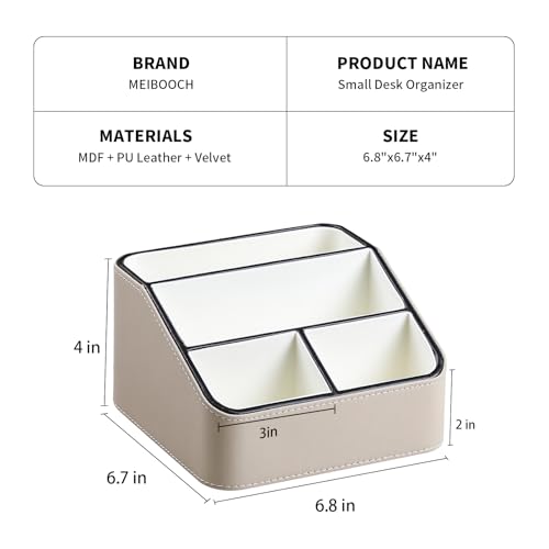 Remote Control Holder, PU Leather Small Desk Organizer with 4 Compartments, Nightstand Organizer Office Desk Accessories Desk Caddy for Countertop Bedside End Table (Beige) - color: Beige