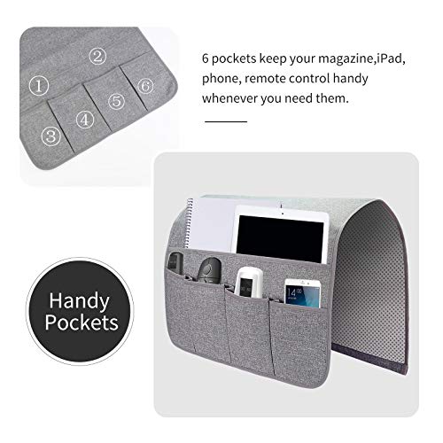 Sofa Armrest Organizer, Remote Control Holder for Recliner Couch, Arm Chair Caddy with 6 Pockets for Magazine, Tablet, Phone, iPad - color: Gray, size: W19'' x L33''