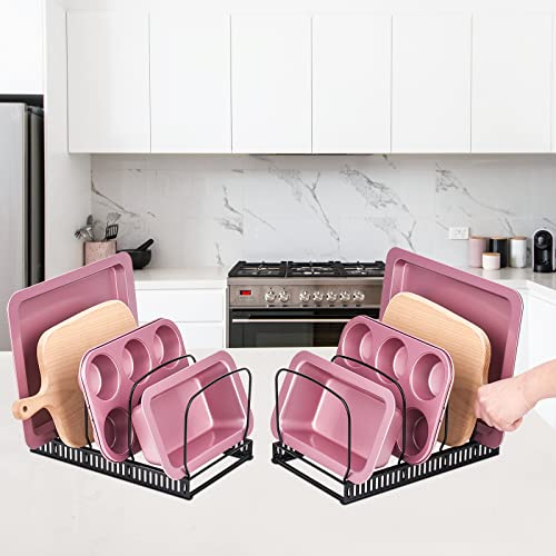 Toplife 10+ Bakeware Organizer Rack for Kitchen Bakeware, Cookware, Dinnerware, Cutting Boards, Plates, Pot and Pan Lids (Black) - color: Black, size: Bakeware Organizer