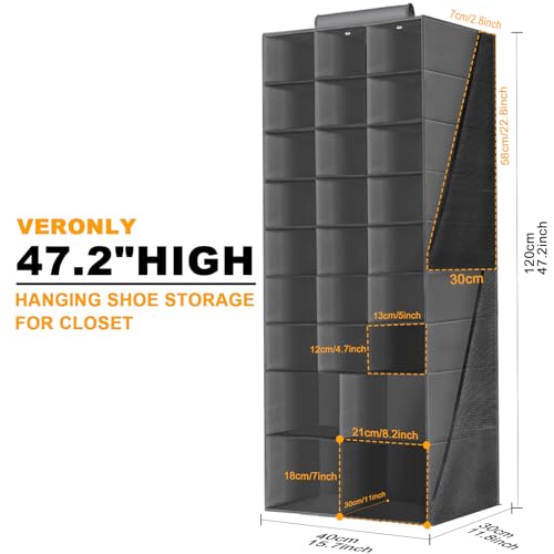 Hanging Shoe Organizer for Closet, Closet Hanging Shoe Storage Rack Holder Shelves,Collapsible Shoe Closet Organizers and Storage with 4 Large Side Pockets,25 Sections for Shoes,Hats,Clothes(Gray) - style: 3-Column Hanging Organizer