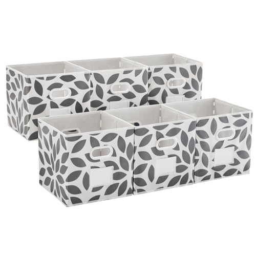 MAX Houser Fabric Storage Bins Cubes Baskets Containers with Dual Plastic Handles for Home Closet Bedroom Drawers Organizers, Flodable,Grey, Set of 6 - color: 21 grey
