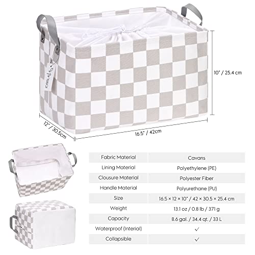 Hinwo Large Canvas Fabric Storage Basket with Handles, 33L/8.6-Gal Rectangle Bin, Collapsible Storage Box, Clothes, Toys, Blankets Organizer, 16.5 x 12 x 10 Inches (L, Grey Checkerboard) - color: Grey Checkerboard, size: L/16.5 x 12 x 10"/1-Pack