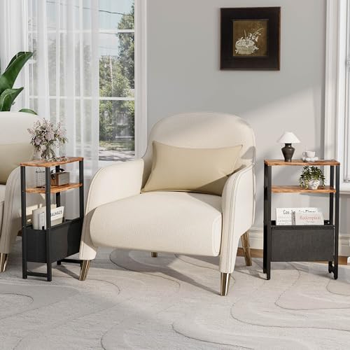 Narrow Side Table, Slim End Table with Magazine Rack, Bedside Table for Small Spaces, 3 Tier Sofa Couch Table Nightstand for Living Room, Bedroom Rustic Brown LET503R - color: Rustic Brown