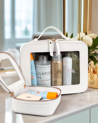 LETGO Clear Makeup Bags Set - TSA Approved Toiletry Bag with Handle Large Opening, Clear Toiletry Bags Case Pouch for Traveling Travel Car Orangizer Storage Essentials (Mini+Large White) - color: 0-Large+Mini-White