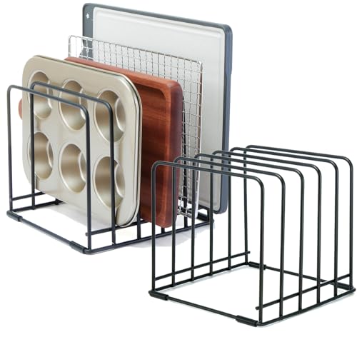 2-Pack 5-Tier Cutting Board Holder, Kitchen Cabinet Organizer Holder, Space-Saving Kitchen Storage for Cutting Boards, Bakeware, Trays,Thin Pans and Cookbooks, Baking Sheets Organizer - color: Black-2 Pack