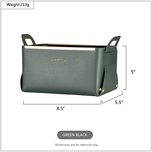 Small Basket for Organizing Makeup Snack Magzine,Folding Cube Organizer Bin with Handles,Faux Leather Decorative Tray (Dark Green) - color: Dark Green