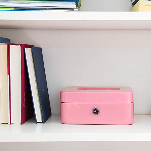 Kyodoled Medium Cash Box with Money Tray,Small Safe Lock Box with Key, Drawer,7.87"x 6.30"x 3.54" Pink - color: Pink, size: Medium