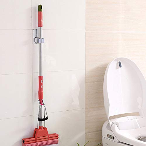 HANZE 2 Pack Stainless Steel Mop Broom Holder Organizer, Self Adhesive Wall Mounted Mop Organizer Storage Rack Clip for Kitchen Bathroom and Garage (Rectangle, Large) - color: Model 1 (2 Pakck)