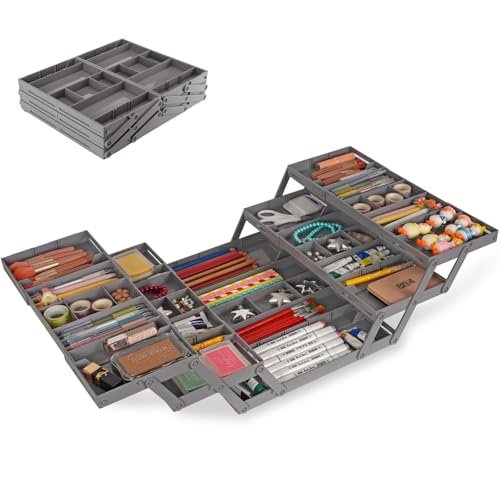 3 Tier Drawer Organizer - Expandable Junk Drawer Organizer Smart Office Supply Organizer, Folding Kitchen Drawer Storage Multi Level Desk Organizer for Makeup, Jewelry, Cosmetics Storage(2 Row 3 Tier) - color: Grey, size: 2 Row 3 Tier