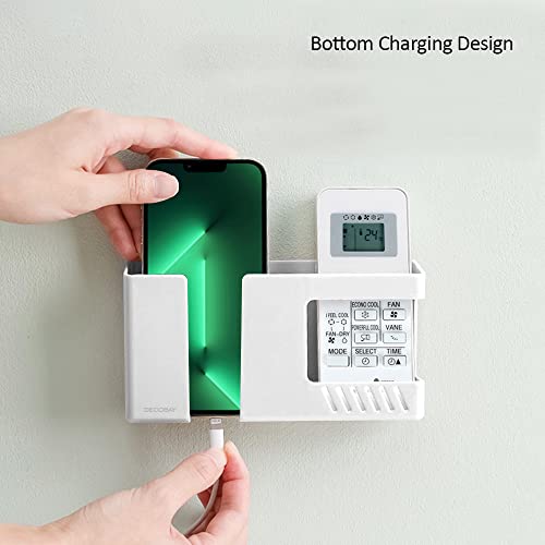 Strong Adhesive Wall Mount Phone Holder D3 Punch-Free Bedside Phone Shelf with Charging Port, Sticky Remote Control Storage Box, Bathroom & Kitchen Wall Organizer (2 Pack-White) - color: 2 Pack-W
