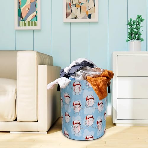 Cute Baseball Laundry Basket Oxford Cloth Funny Ball Cartoon Laundry Hamper With Handle Foldable Portable Clothes Storage Basket 18.9 X 16.5 In Storage Bag For Laundry Room/Bathroom/Bedroom - color: Cute Baseball