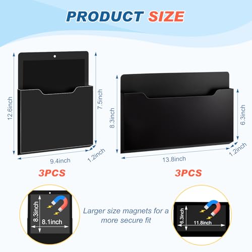 Fuutreo 6 Pcs Magnetic Wall File Organizer Magnetic Wall File Holder Refrigerator Magazine Holder for Mail Letters Paper(Black,Horizontal & Vertical) - color: Black, size: Horizontal & Vertical