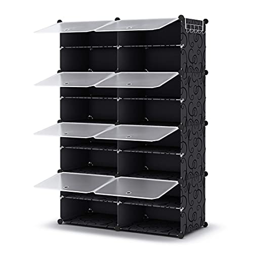 HOMIDEC Shoe Rack, 8 Tier Shoe Storage Cabinet 32 Pair Plastic Shoe Shelves Organizer for Closet Hallway Bedroom Entryway - color: Black, style: 2 by 8