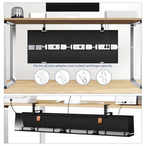 Zilink No Drill Under Desk Cable Management Tray 40" Cord Organizer for Table Clamp/Screw Mount Cable Management Under Desk Waterproof Fabric Cable Management Tray for Office, Home - color: Black, size: 40"