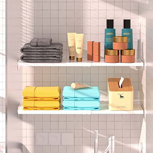 Closet Organizer Shelves Expandable Cabinet Tension Shelving Rack Heavy Duty Metal DIY Shelf Divider for Wardrobe Cupboard Cabinet Pantry Kitchen Bathroom,White,3packs - size: 7.9"D x 16.9"-31.5"W-3PCS