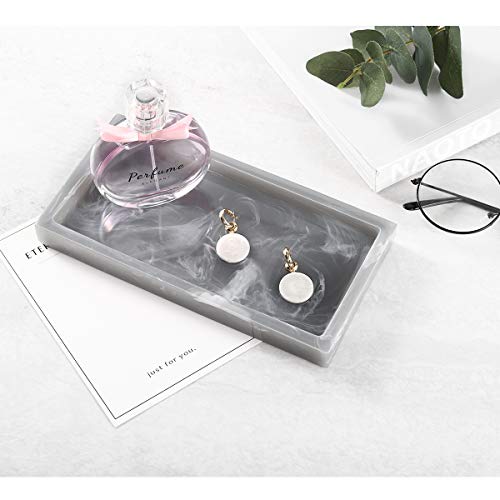 Luxspire Bathroom Vanity Tray, 8 x 4 inch Resin Dresser Jewelry Ring Dish Tank Storage Kitchen Sink Countertop Organizer Plate Holder for Perfume Soap Towel Bathroom Accessories, Mini, Ink Gray - color: Ink Gray, style: Mini