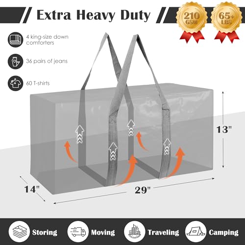 12 Pack Moving Bags with Full-Open Side Zipper, Extra Large 93L Heavy Duty Waterproof Foldable Storage Totes for College Dorm, Moving & Home Organization Gray - color: Gray, size: 12Pack