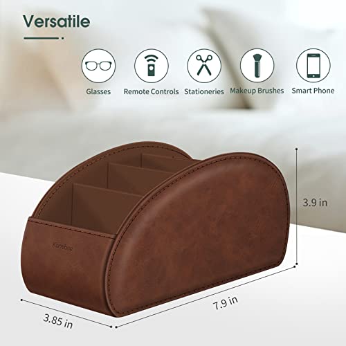 Large Remote Control Holder with 5 Compartments, KENOBEE Anti-slip Desktop Caddy Storage Organizer for Phone, Remote Controllers, Office Supplies, Makeup Brush, Media Accessories,Brown - color: Brown, size: Large