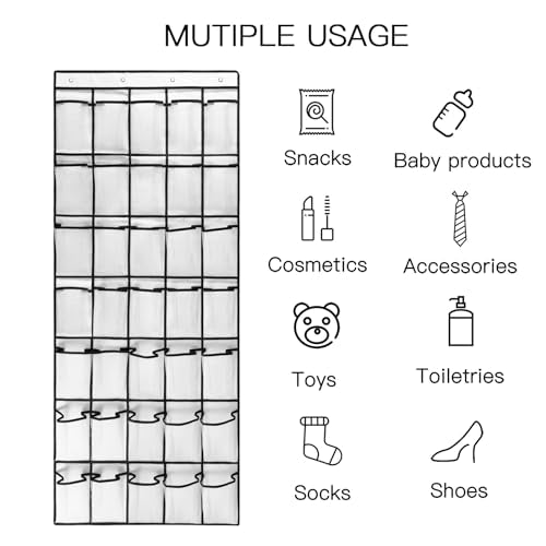 2 Pack 35 Breathable Mesh Pockets Large Hanging Shoe Organizer Over The Door Shoe Rack for Closet Door Storage Shoe Holder Hanger, 8Hooks, White (67.7'' x 26.4'') - color: White-2PCS