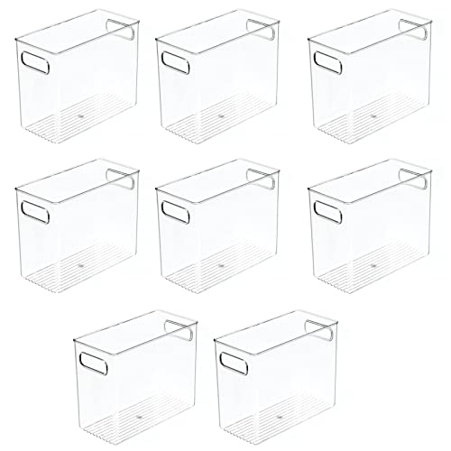 mDesign Plastic Tall Food Storage Organization Container Bin with Handles for Kitchen, Pantry, Cabinet, Fridge/Freezer, Countertop - Organizer for Snacks/Appliances, Ligne Collection, 8 Pack, Clear - size: 10 x 5 x 8 (Pack of 8)